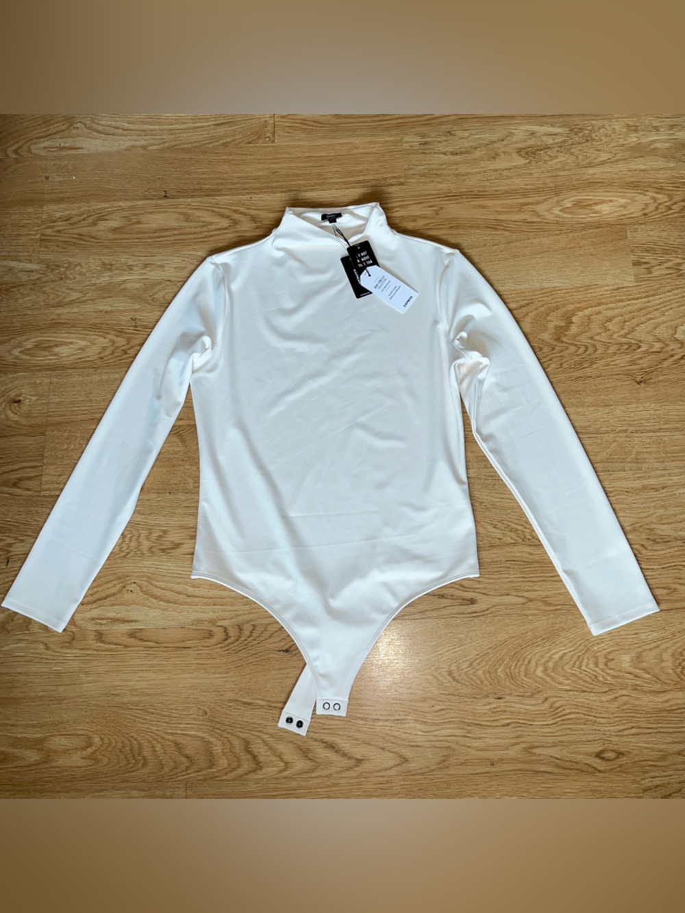 EXPRESS White Mock Neck Bodysuit Long Sleeve Body Contour High Compression NWT